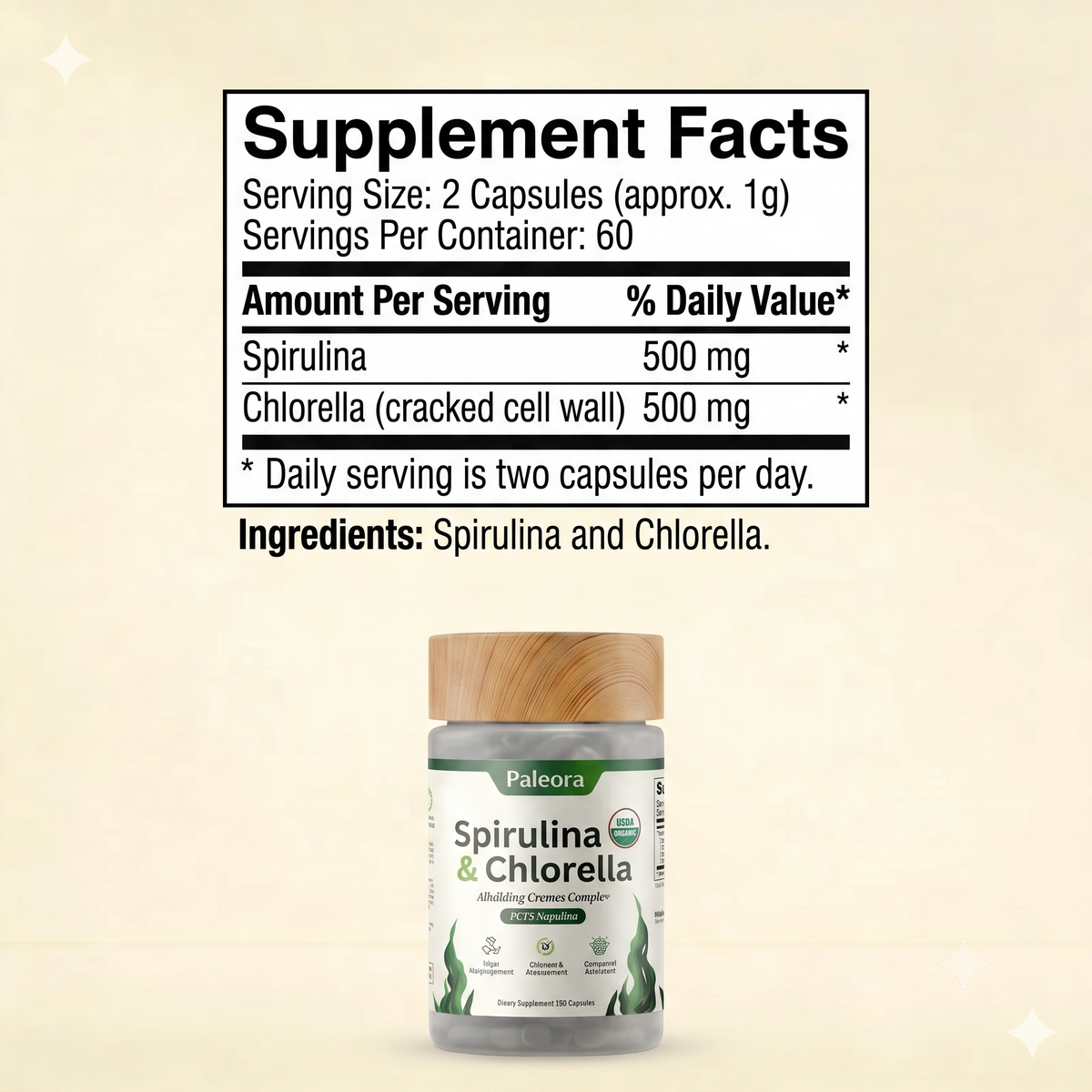 Paleora Spirulina + Chlorella Tablets