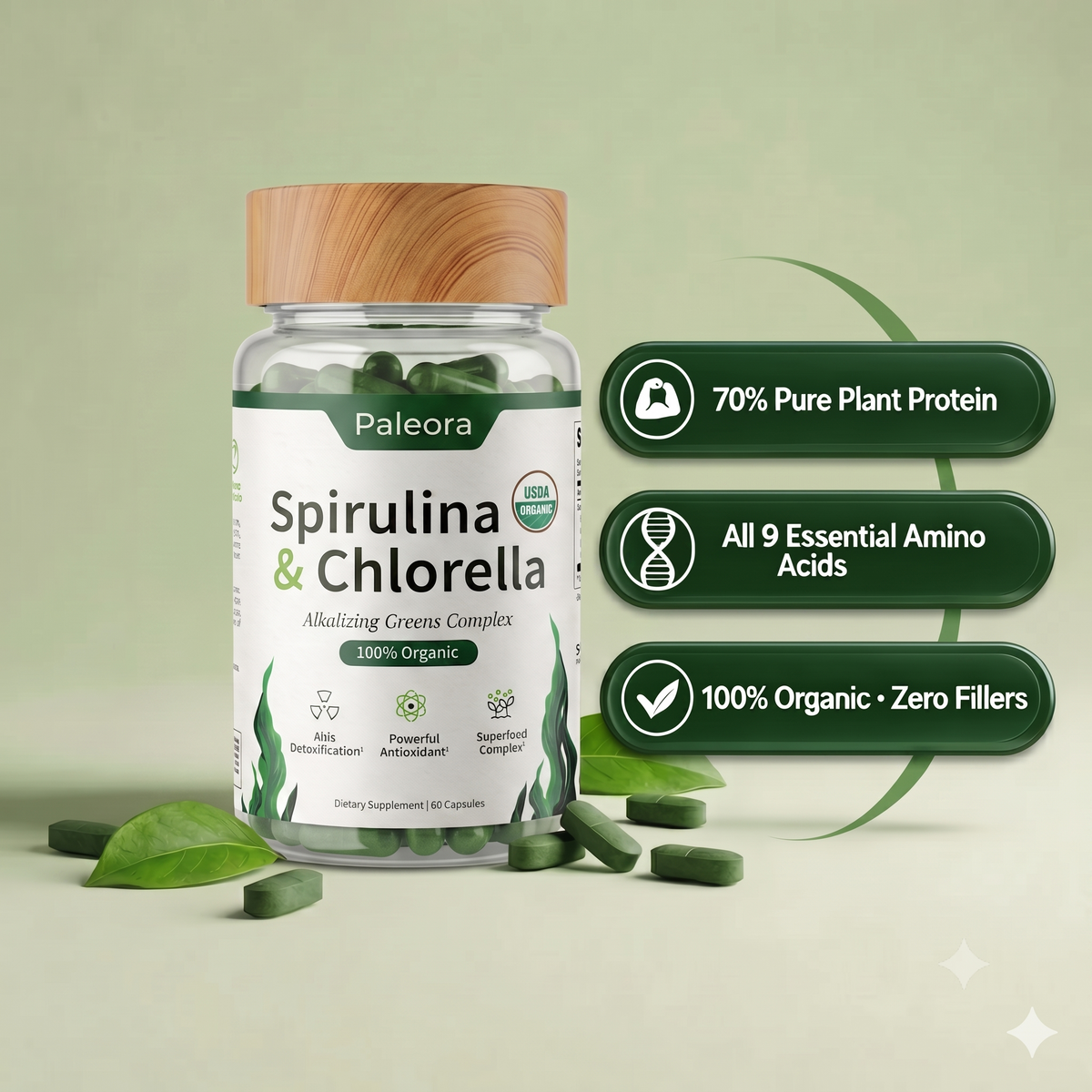 Paleora Spirulina + Chlorella Tablets