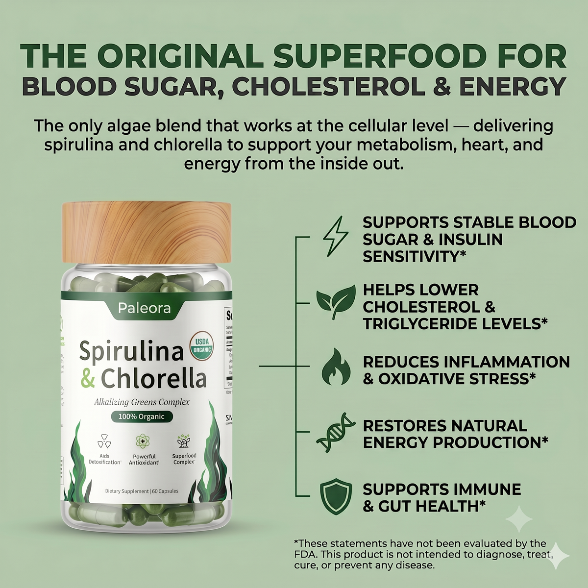 Paleora Spirulina + Chlorella Tablets